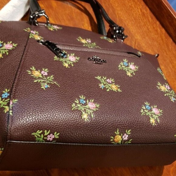 ❤️HTF RARE❤️ COACH CROSS STITCH FLORAL LEATHER PRAIRIE SATCHEL Oxblood - Picture 4 of 13